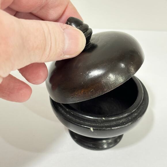 Turned Wood Wooden container dark finish miniature trinket ring collectible box - Picture 5 of 8